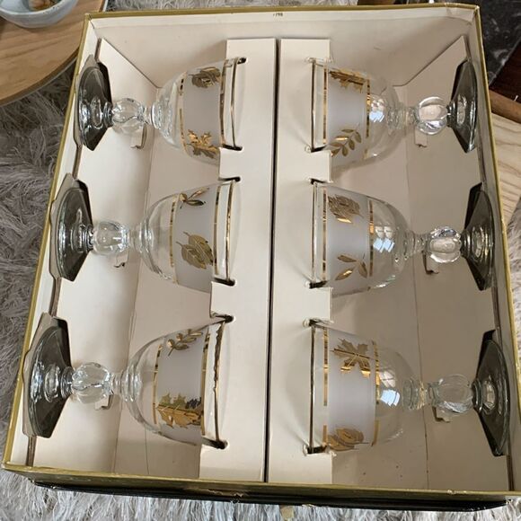 Vintage Golden Foliage Libby 8982 4oz Cocktail Glasses Set Of 6 Made In USA - Picture 3 of 17